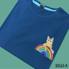 Remera Rainbow Cat Petrol Blue - Unisex