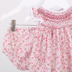 Vestido bobito de voile rosa, fuccia y verde con punto smock - comprar online