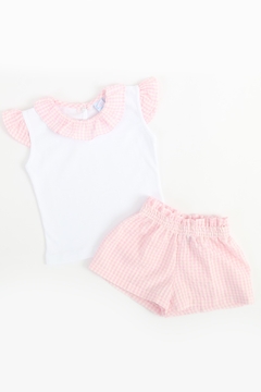 Conjunto remera y short de cloque rosa y blanco