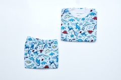 Pijama de dos piezas de algodón celeste con dinos azul y rojo - comprar online