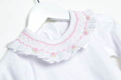 Body de algodón manga larga con volado con punto smock rosa - comprar online
