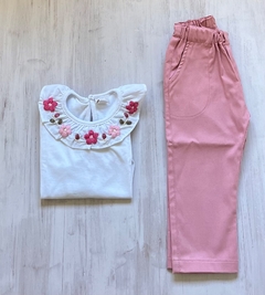 Pantalón de gabardina rosa liso