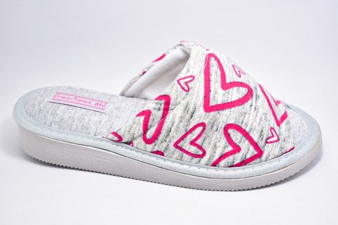 Pantuflas Ale Abiertas Mujer Corazon Gris Fucsia