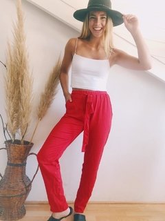 Pantalon Con Lazo De Fibrana Lisa - Pacca Indumentaria