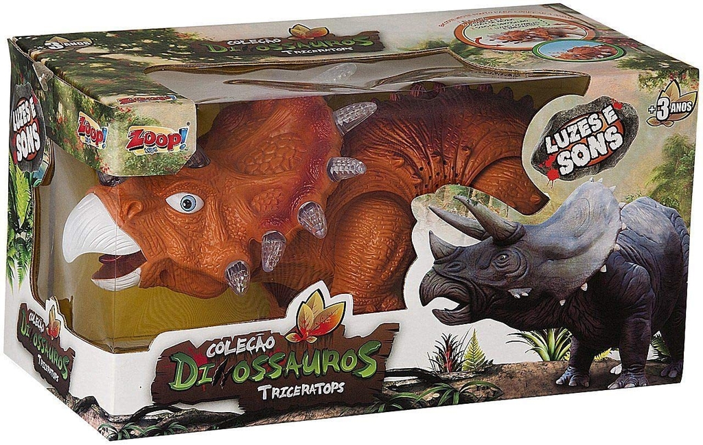 DINOSSAURO COM SOM E LUZ TRICERATOPS VERDE ZOOP TOYS ZP00161