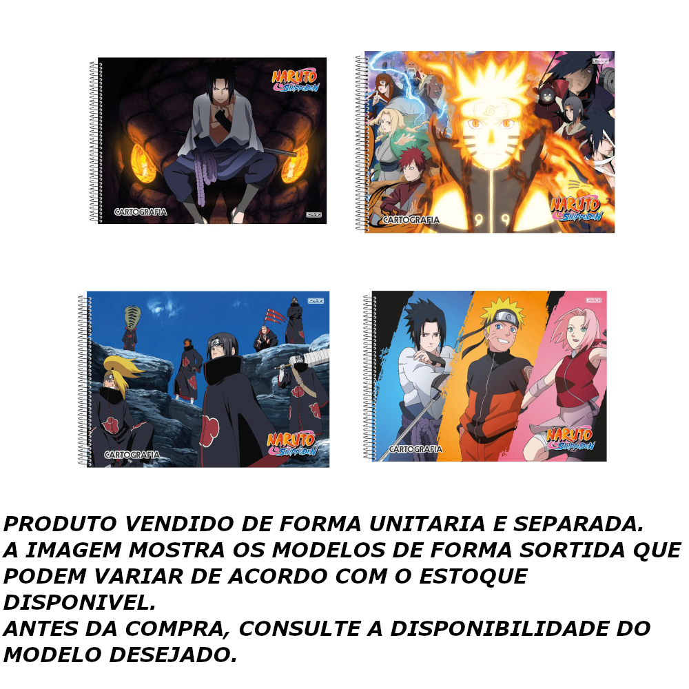 Caderno Cartografia e desenho Naruto shippuden São Domingos 60 folhas -  MundoLápis