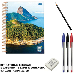 KIT VOLTA AS AULAS CADERNO LAPIS BORRACHA E 3 CANETAS