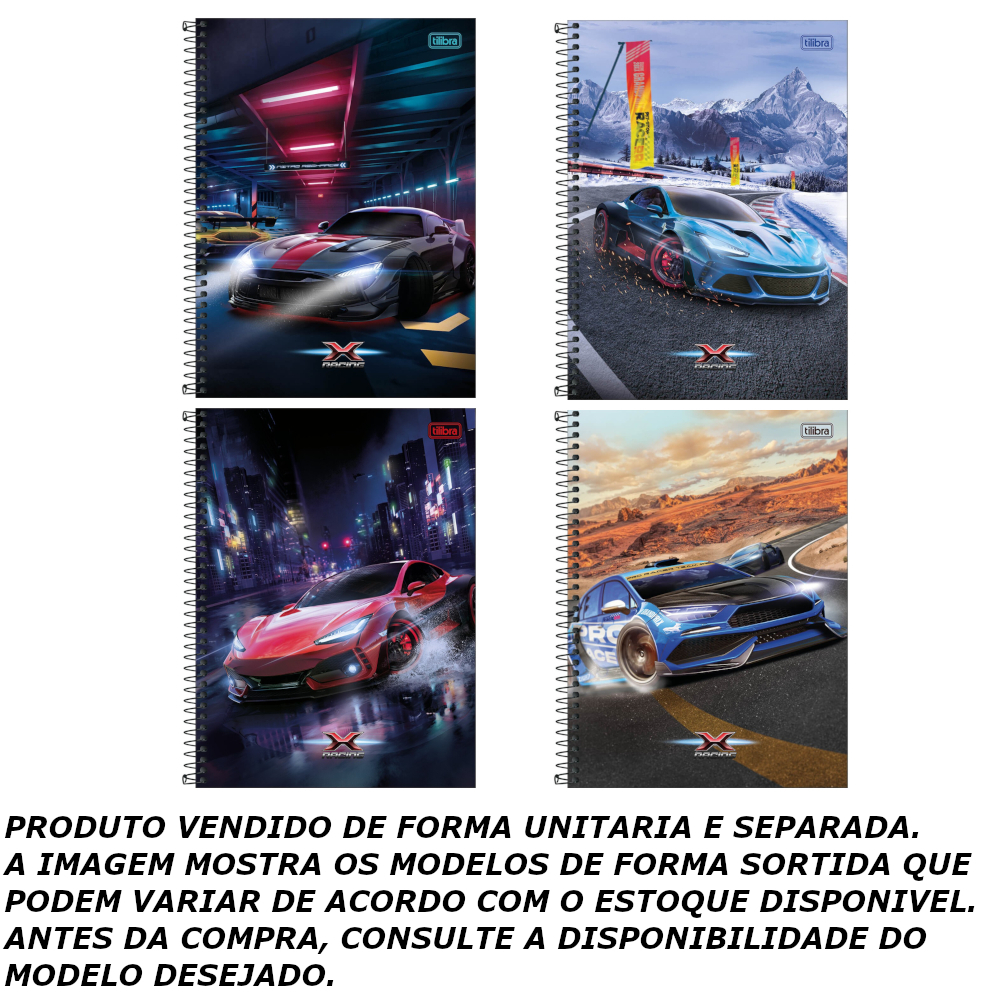 Caderno Espiral Capa Dura Universitário 1 Matéria X-Racing 80