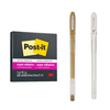 CANETA GEL UNI BALL SIGNO BRANCA E OURO COM POST IT