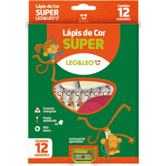 LAPIS DE COR SUPER 12 CORES TRIANGULAR + APONTADOR LEO&LEO