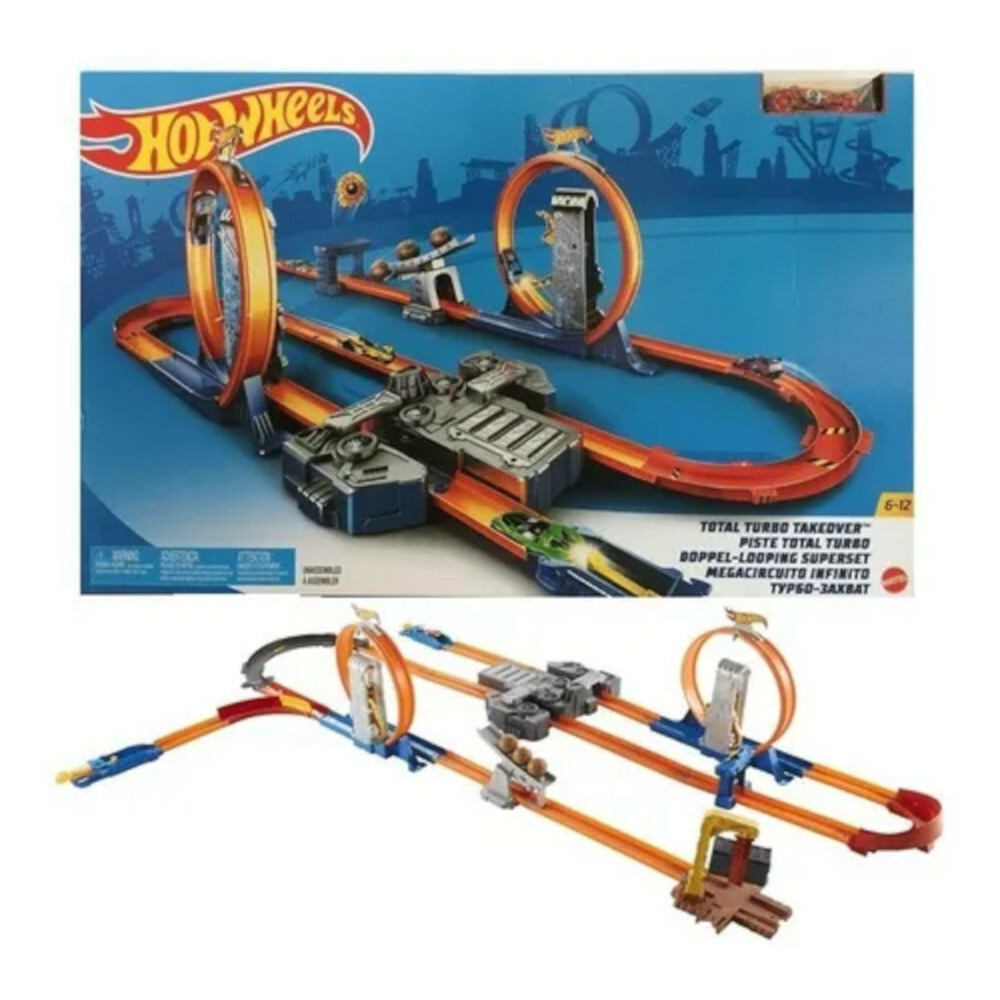 Hot Wheels Conjunto de pista de ação com 1 carro de brinquedo, 2 desaf