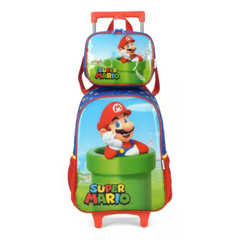 KIT MOCHILA RODINHA LANCHEIRA ESTOJO MARIO - LUXCEL - comprar online