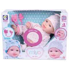 BONECA MIYO MENINA 35CM C/ SOM DE BEBÊ E ACESSÓRIOS COTIPLÁS