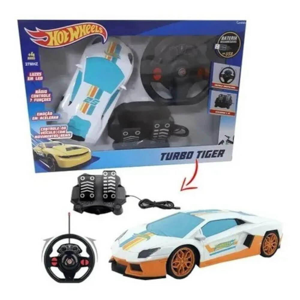 Carrinho Controle Remoto Hot Wheels Turbo Tiger 7 funções Recarregável -  Candide