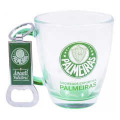 CANECA DE VIDRO PALMEIRAS 350ML COM ABRIDOR DE GARRAFAS