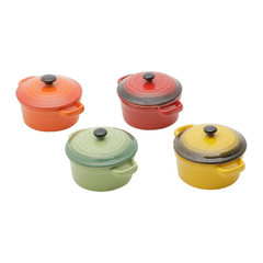 CONJUNTO 4 MINI PANELAS DE PORCELANA COLORIDAS PARA PETISCOS - BON GOURMET