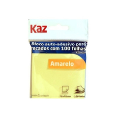 BLOCO ADESIVO PARA RECADOS AMARELO 100 FOLHAS 76x76mm - KAZ