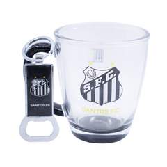 CANECA DE VIDRO SANTOS 350ML COM ABRIDOR DE GARRAFAS