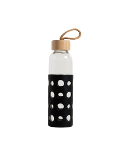 Botella Vidrio con Tapa Bamboo y Funda de Silicona Círculos. - comprar online