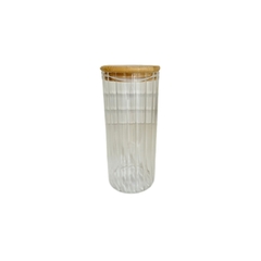 Frasco Vidrio Rayado Tapa Bamboo 750ml - tienda online