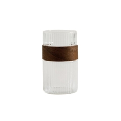 Taza Vaso Vidrio Rayado con Madera 450ml en internet