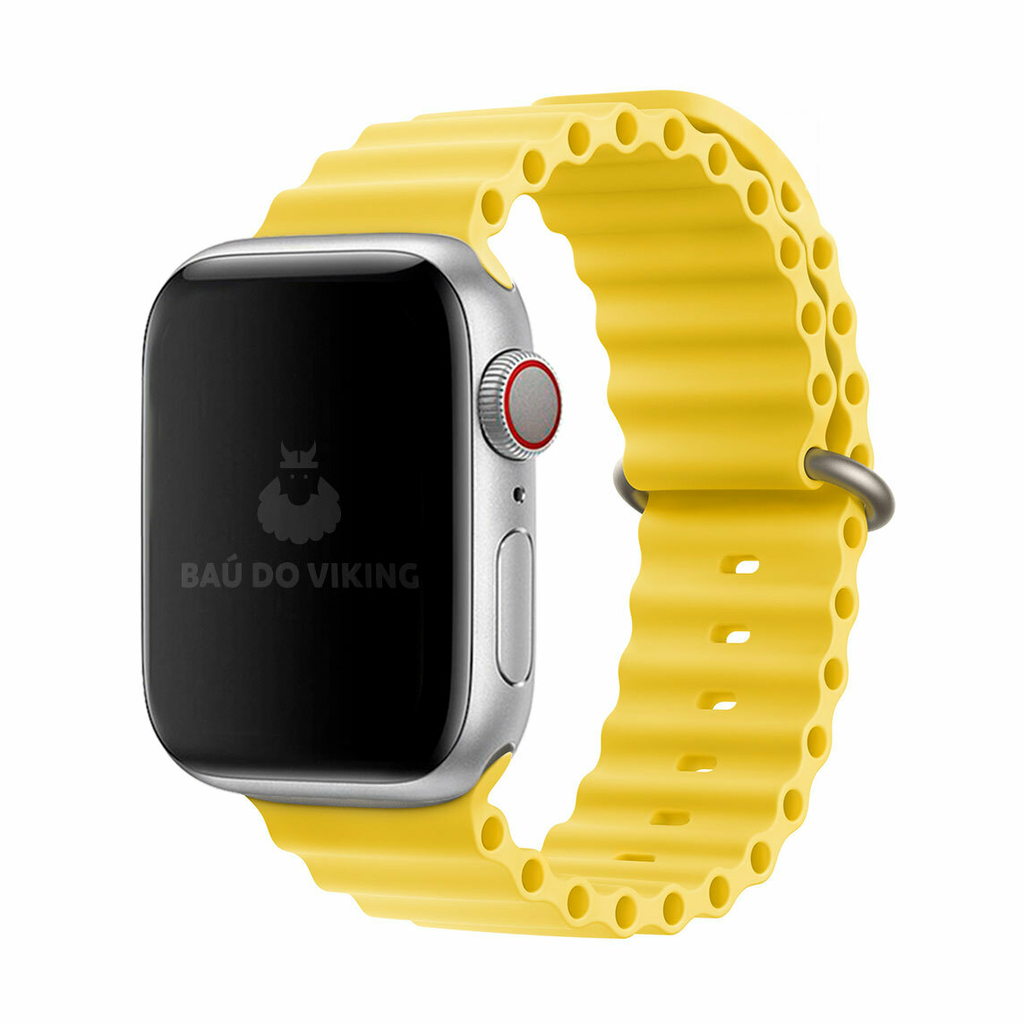 Pulseira Silicone Oceano Fivela Amarela Compatível com Apple Watch