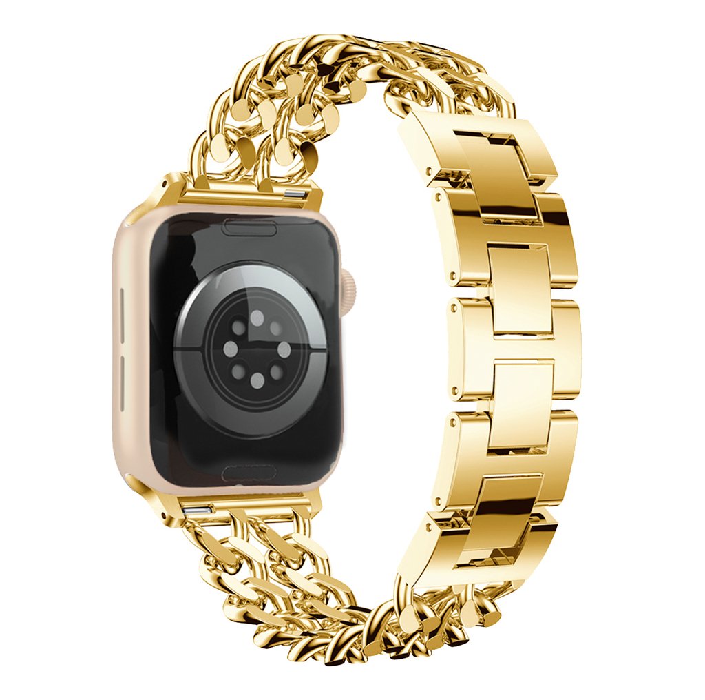 Pulseira Aço Dupla Corrente Dourado Amarelo Compatível com Apple Watch