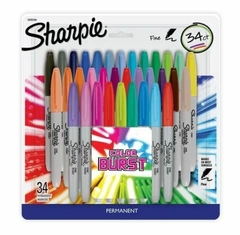 MARCADORES PERMANENTE SHARPIE FINO C/34 COLOR BURST SORTIDO X2