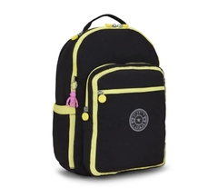 MOCHILA KIPLING SEOUL ESTAMPADO TRUE BLACK LIME - MAGIC PLACE PAPELARIA