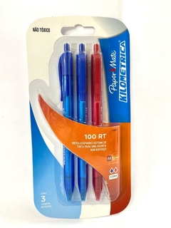 CANETA PAPERMATE KM 100 RT 1.0 MEDIA AZ/AZ/VM BL C/3 un