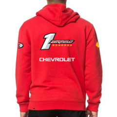 Buzo canguro algodon Guillermo Ortelli Chevrolet TC con capucha y bolsillos rojo - comprar online