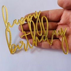 Topo de Bolo Acrilico Espelhado Happy Birthday - 12x13cm
