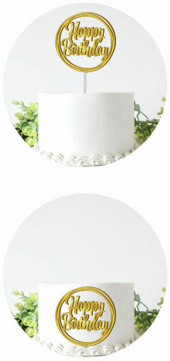 Topo de Bolo Acrilico Espelhado Happy Birthday Redondo - 12cm - comprar online