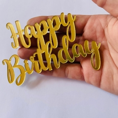 Topo de Bolo Acrilico Espelhado Happy Birthday - 12x9cm - comprar online