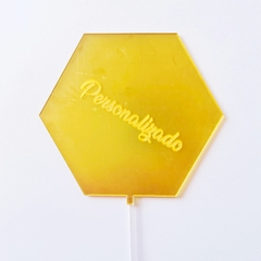 Topo de Bolo Acrilico Espelhado Personalizado Hexagono - 10cm na internet