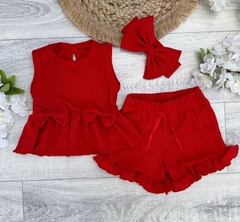 Conjunto Amanda Rojo (Musculosa c/ Moños + Short + Vincha)