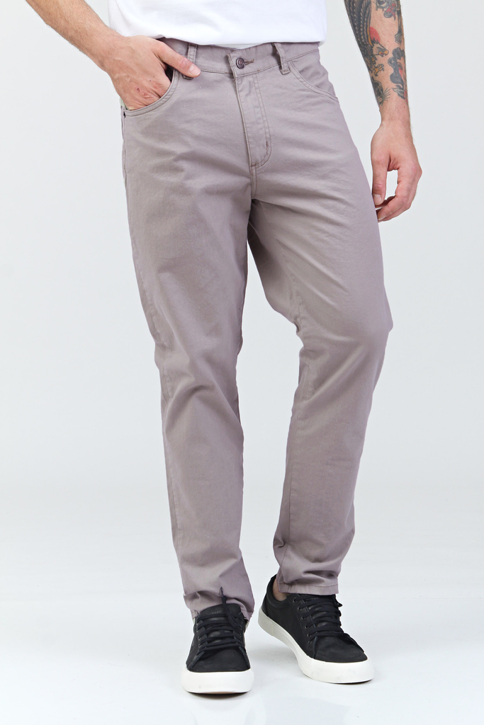 Pantalon Regular de gabardina Gris Ceniza
