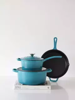 Batería de Cocina Hierro Enlozado Feuer Celeste 3 Piezas