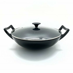 Wok Negro Con Tapa de Vidrio 30x30x9,5cm