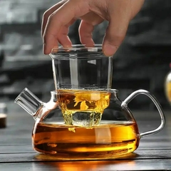 1 tetera de vidrio de 1000 ml, tetera de vidrio con infusor, tetera para té  floreciente, té suelto, tetera floreciente, línea de escala, tetera de  vidrio de borosilicato, guía para preparar té
