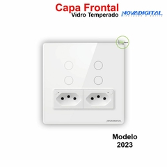 Capa Espelho Frontal Interruptor 4x4 de 4 Botões com Tomada Novadigital Modelo 2023