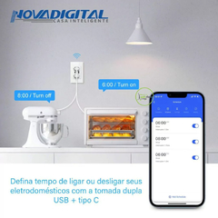 Tomada Inteligente Wi-Fi 4x2 com USB e USB-C Nova Digital Tuya Preto - Will Store 