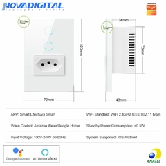 Interruptor Touch 2 Botões Preto com Tomada Nova Digital - Tuya - comprar online