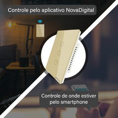 Interruptor Touch Wifi RF Nova Digital 03 Botões Dourado - Alexa / Google / Tuya na internet