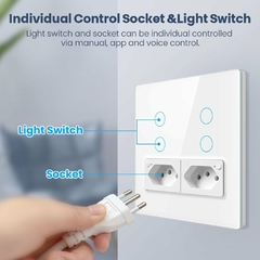 Interruptor Inteligente Touch 4x4 Wi-Fi 04 Botões e Tomadas Branco Novadigital Tuya na internet