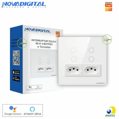 Interruptor Inteligente Touch 4x4 Wi-Fi 04 Botões e Tomadas Branco Novadigital Tuya