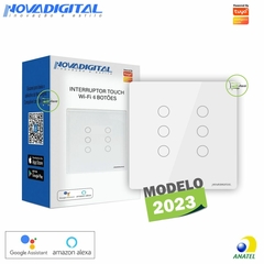 Interruptor 4x4 Touch Wi-Fi + RF433 Mhz 6 Botões Branco Novadigital Tuya