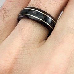 Anillo de dos maderas con doble incrustación de Plata 925 y piedra semipreciosa - comprar online