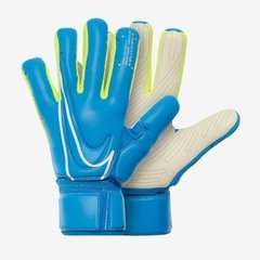 Guantes de arquero Nike en color azul con detalles en verde, diseñados para fútbol profesional.