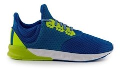 Zapatillas adidas Falcon Elite 5 Running para hombre, en color azul con detalles en verde, ideal para correr.